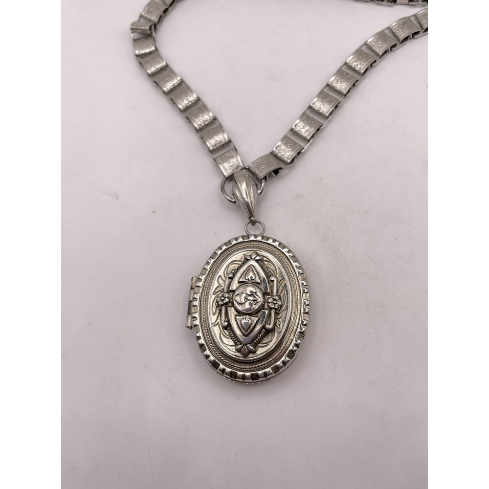 Vintage Locket Necklace Book Chain Etruscan Victorian